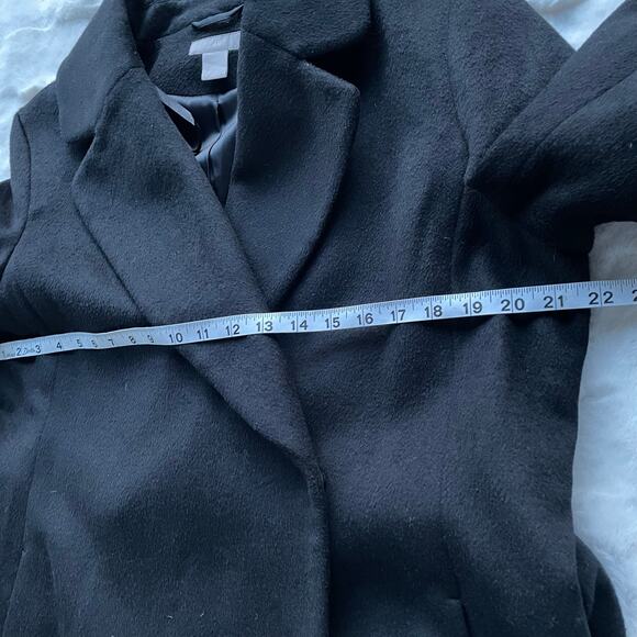 🔥H&M Wool Blend Black Overcoat Belted Stylish Old Money Minimalist Women Sz 10 - Picture 13 of 16
